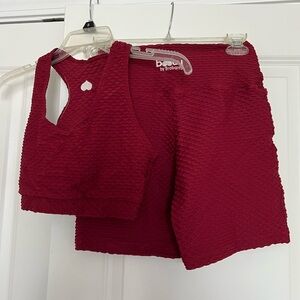 Booty by Brabants Croco set bike shorts + sports bra; Crimson Red color
